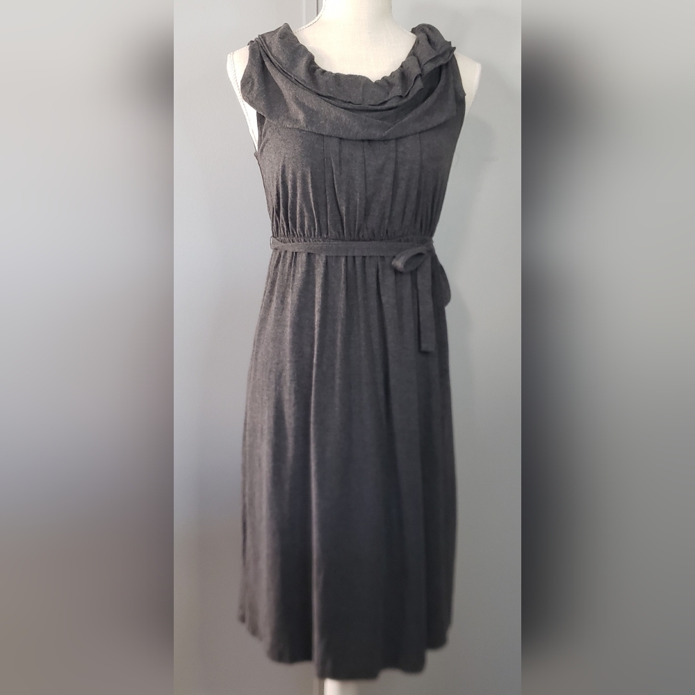 J. Crew Ruffle Neck Jersey Stretch Gray Sleeveless Dress